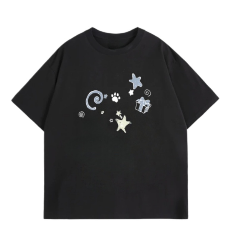 Simple T-Shirt With Cute Print — Black