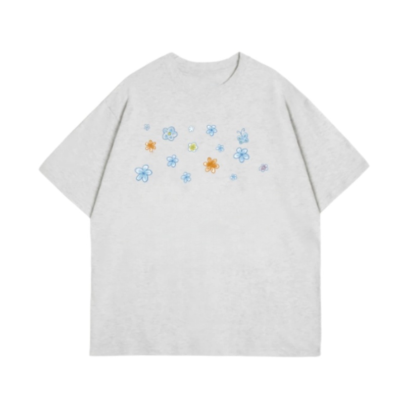 Sweet & Stylish Floral Print T-Shirt — Grey