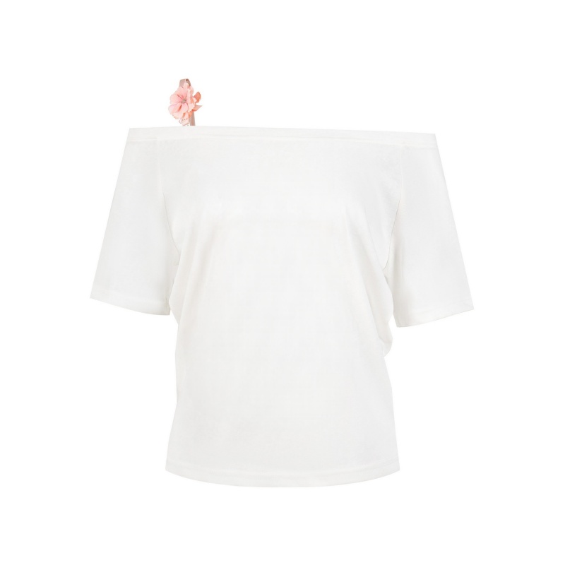 Off-Shoulder T-Shirt With Floral Straps