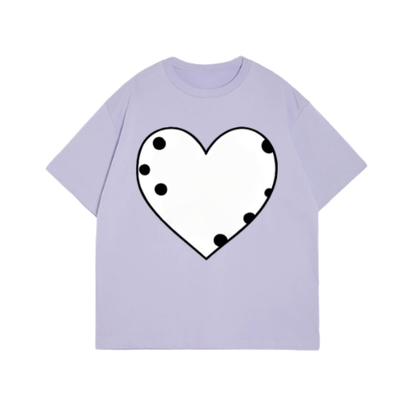 Polka Dot Heart Print T-Shirt — Purple