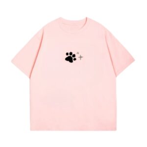 Cartoon Cat Paw Print T-Shirt — Light Pink