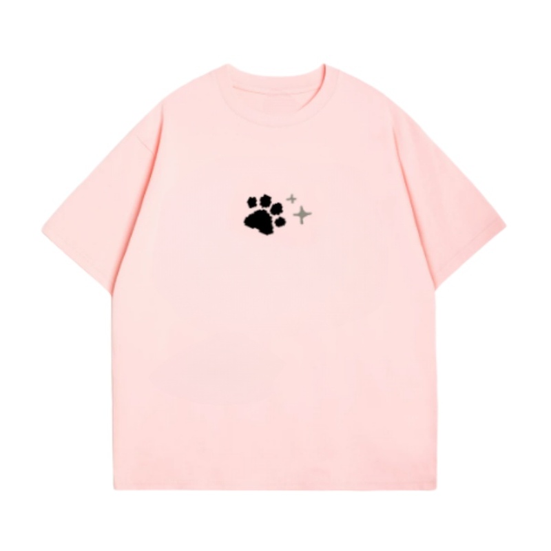 Cartoon Cat Paw Print T-Shirt — Light Pink