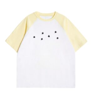 Minimalist Star-Print T-Shirt — Yellow & White Colorblock