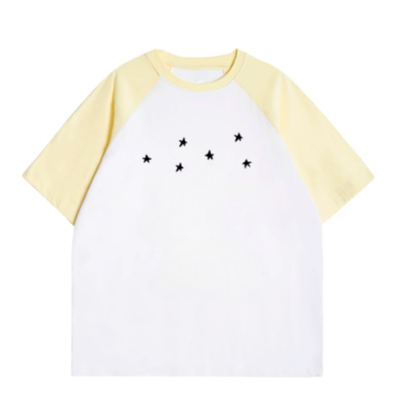 Minimalist Star-Print T-Shirt — Yellow & White Colorblock