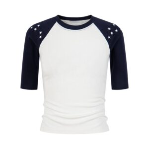 Simple Color-Block T-Shirt With Half Sleeves