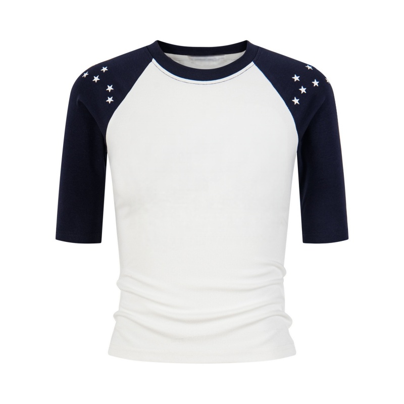 Simple Color-Block T-Shirt With Half Sleeves